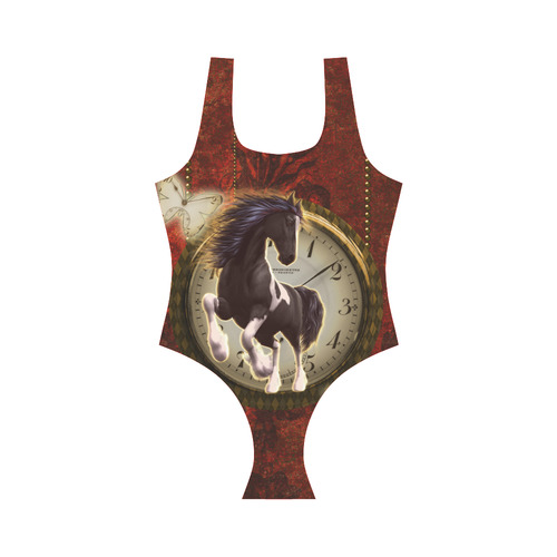 Wonderful horse on a clock Vest One Piece Swimsuit (Model S04)