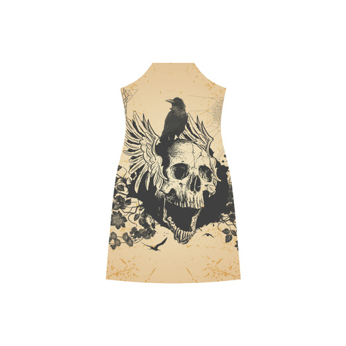 Awesome skull with crow V-Neck Open Fork Long Dress(Model D18)