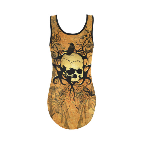 Awesome skull with tribal Vest One Piece Swimsuit (Model S04)