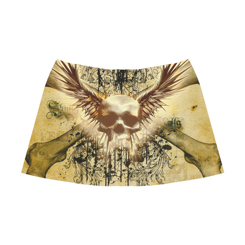 Amazing skull, wings and grunge Mnemosyne Women's Crepe Skirt (Model D16)