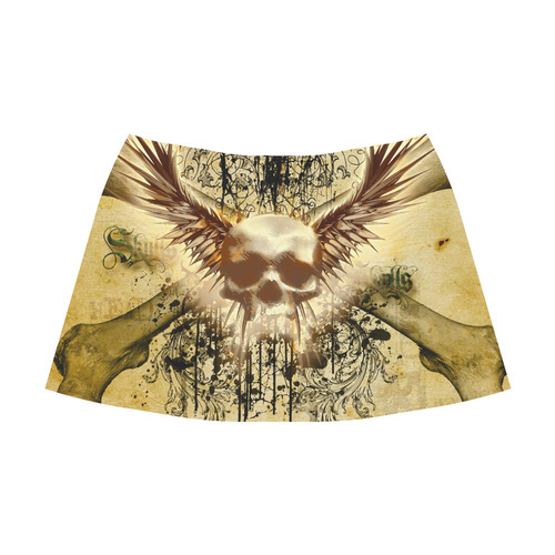 Amazing skull, wings and grunge Mnemosyne Women's Crepe Skirt (Model D16)