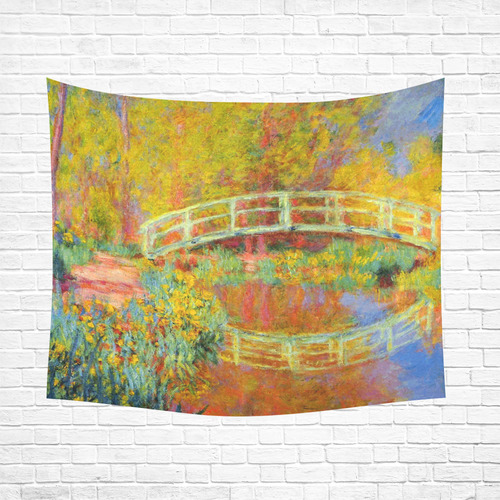 Monet Japanese Bridge Reflection Cotton Linen Wall Tapestry 60"x 51"