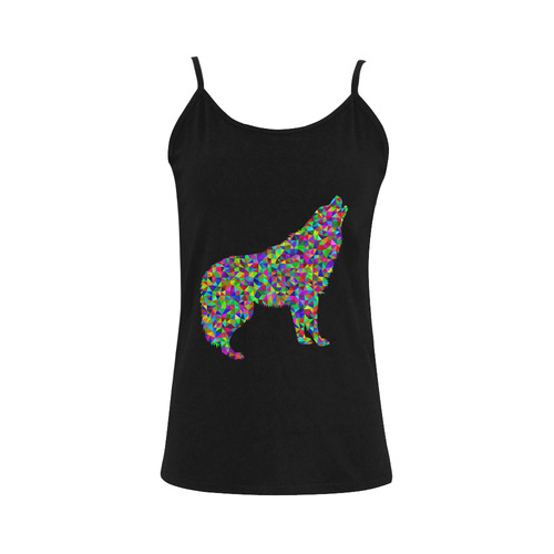 Abstract Triangle Wolf Black Women's Spaghetti Top (USA Size) (Model T34)