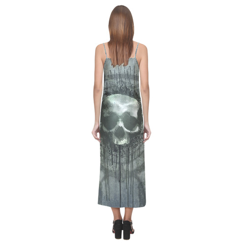 Awesome skull with bones and grunge V-Neck Open Fork Long Dress(Model D18)