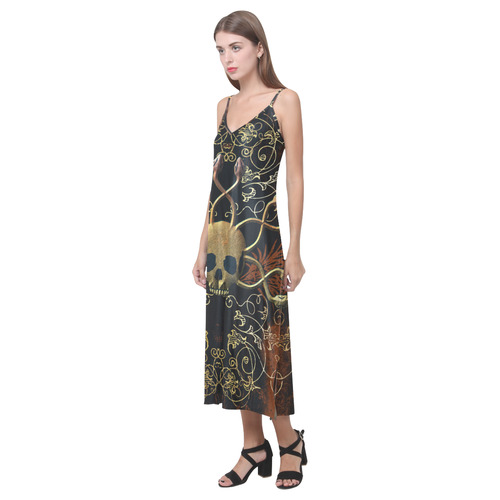 Amazing skull V-Neck Open Fork Long Dress(Model D18)