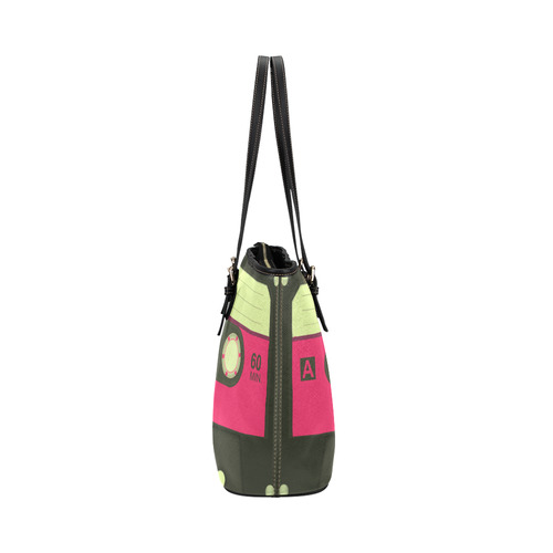 Pink Cassette Tape Leather Tote Bag/Large (Model 1651)