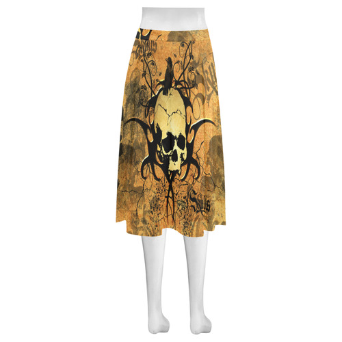 Awesome skull with tribal Mnemosyne Women's Crepe Skirt (Model D16)