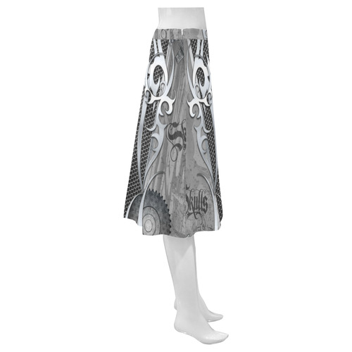 Awesome skull on metal design Mnemosyne Women's Crepe Skirt (Model D16)
