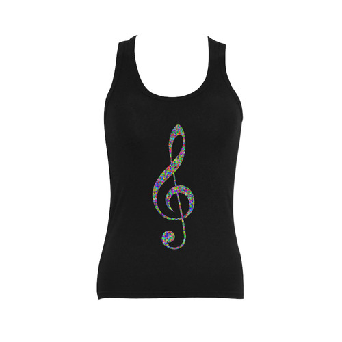 Abstract Triangle Music Note Black Women's Shoulder-Free Tank Top (Model T35)