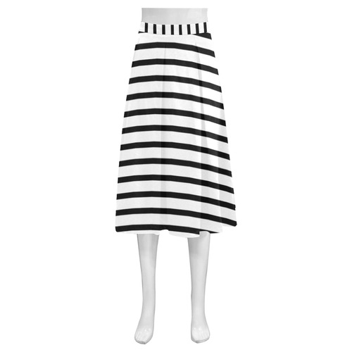 Narrow Black Flat Stripes Pattern Mnemosyne Women's Crepe Skirt (Model D16)