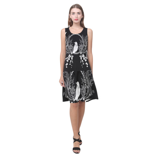 White crow with flowers Sleeveless Splicing Shift Dress(Model D17)