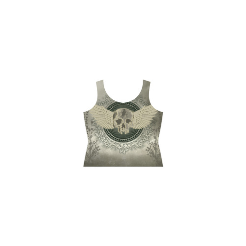 Skull with wings and roses on vintage background Sleeveless Splicing Shift Dress(Model D17)