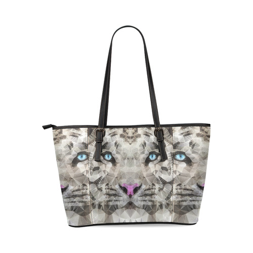 white tiger Leather Tote Bag/Small (Model 1640)