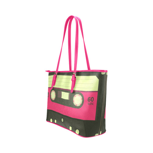 Pink Cassette Tape Leather Tote Bag/Large (Model 1651)