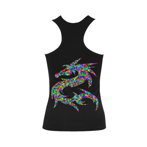 Abstract Triangle Dragon Black Women's Shoulder-Free Tank Top (Model T35)