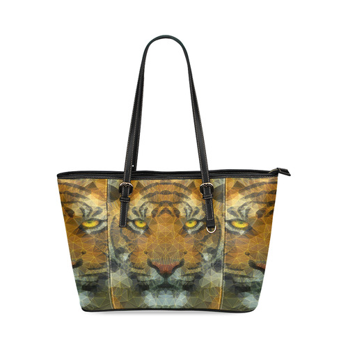 polygon tiger Leather Tote Bag/Small (Model 1640)