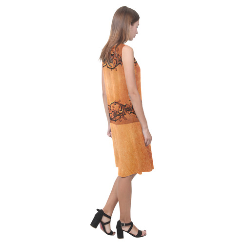 Decorative vintage design and floral elements Sleeveless Splicing Shift Dress(Model D17)