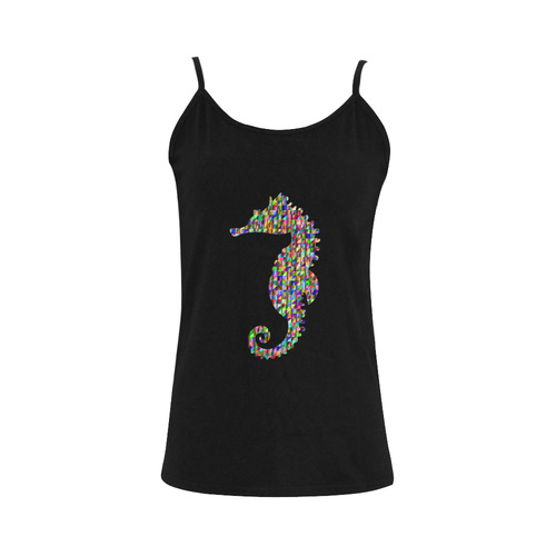 Abstract Triangle Seahorse Black Women's Spaghetti Top (USA Size) (Model T34)