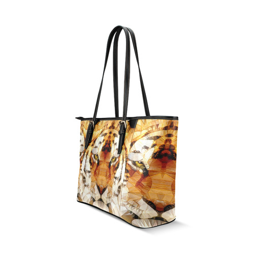 abstract tiger Leather Tote Bag/Small (Model 1640)