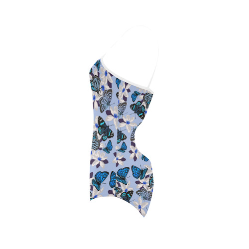 Blue butterflies Strap Swimsuit ( Model S05)