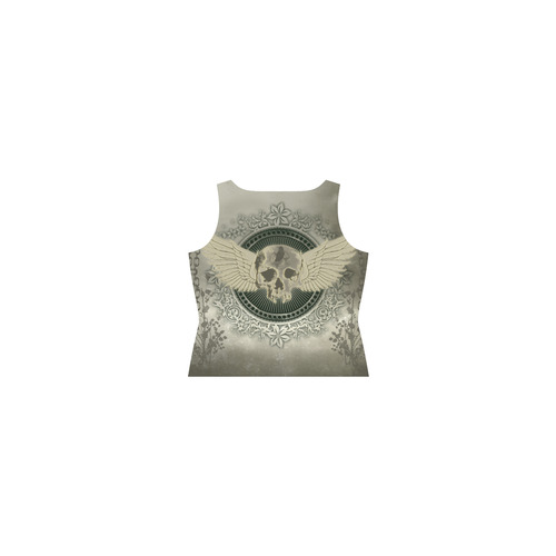 Skull with wings and roses on vintage background Sleeveless Splicing Shift Dress(Model D17)