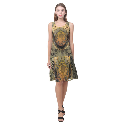 Awesome skulls on round button Sleeveless Splicing Shift Dress(Model D17)