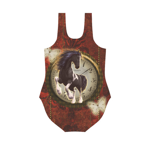 Wonderful horse on a clock Vest One Piece Swimsuit (Model S04)