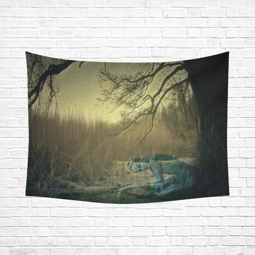 An Elve On The Pond Cotton Linen Wall Tapestry 80"x 60"