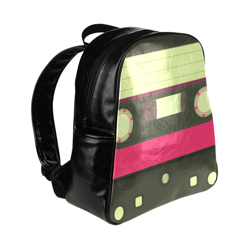 Pink Cassette Tape Multi-Pockets Backpack (Model 1636)