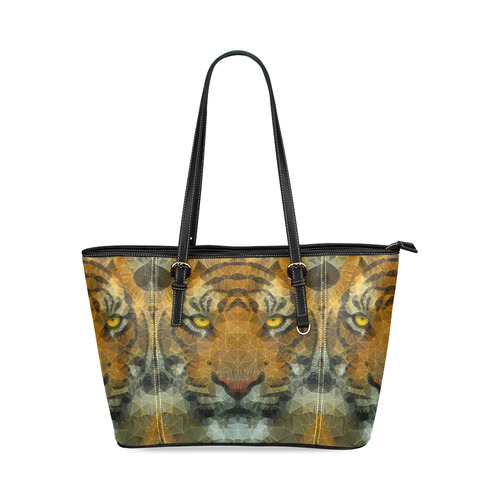 polygon tiger Leather Tote Bag/Large (Model 1640)