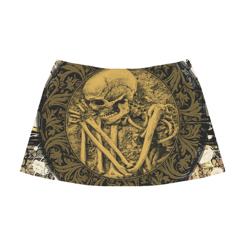 The skeleton in a round button with flowers Mnemosyne Women's Crepe Skirt (Model D16)