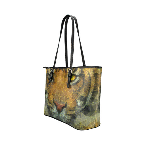 polygon tiger Leather Tote Bag/Small (Model 1651)