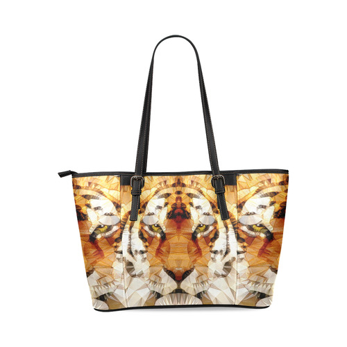 abstract tiger Leather Tote Bag/Small (Model 1640)