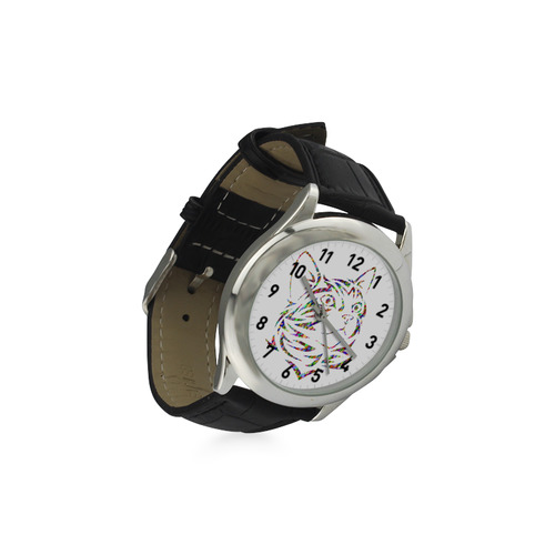 Abstract Triangle Cat Women's Classic Leather Strap Watch(Model 203)