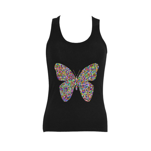 Abstract Triangle Butterfly Black Women's Shoulder-Free Tank Top (Model T35)