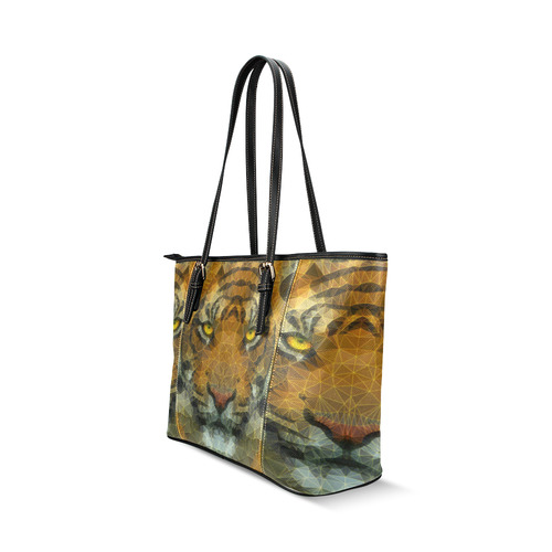 polygon tiger Leather Tote Bag/Small (Model 1640)