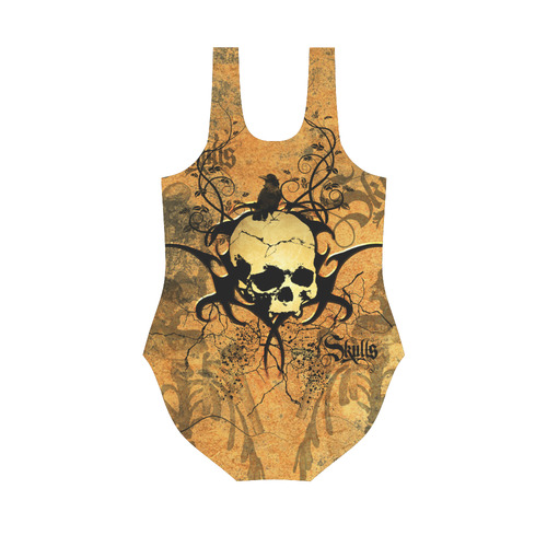 Awesome skull with tribal Vest One Piece Swimsuit (Model S04)