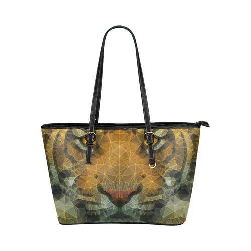 polygon tiger Leather Tote Bag/Small (Model 1651)