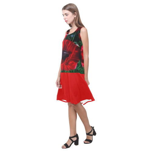 Wonderful Poppies In Summertime Sleeveless Splicing Shift Dress(Model D17)