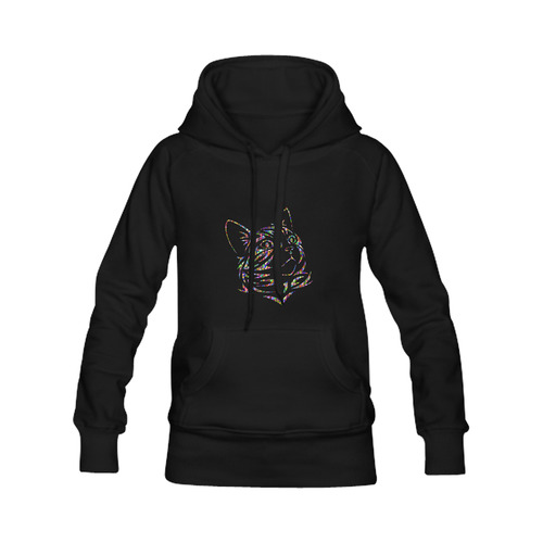Abstract Triangle Cat Black Women's Classic Hoodies (Model H07)