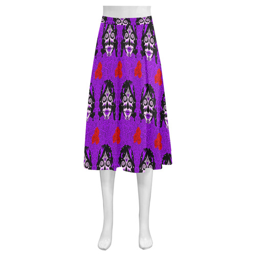 purple roses sugar skull Mnemosyne Women's Crepe Skirt (Model D16)