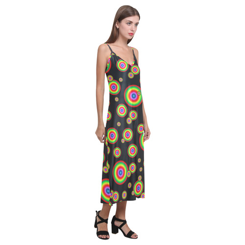 Neon Colored different sized targets V-Neck Open Fork Long Dress(Model D18)