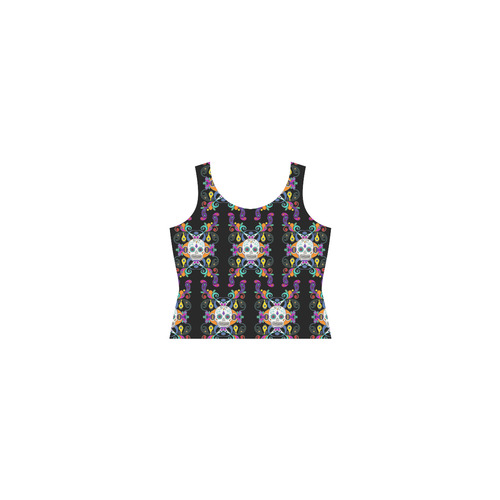 Día De Los Muertos Skulls Ornaments multicolored Sleeveless Splicing Shift Dress(Model D17)