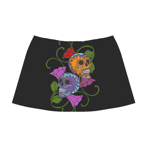 Día De Los Muertos Two Skulls Flowers Mnemosyne Women's Crepe Skirt (Model D16)