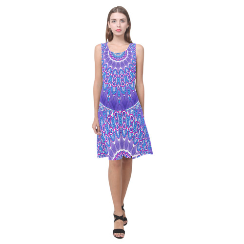 INDIA Patterns MANDALA BALL Blue Pink White Sleeveless Splicing Shift Dress(Model D17)