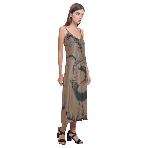 LION JUNGLE III V-Neck Open Fork Long Dress(Model D18)