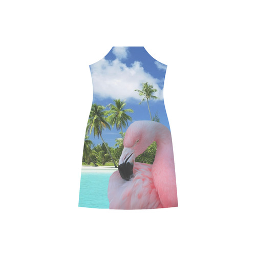 Flamingo and Beach V-Neck Open Fork Long Dress(Model D18)
