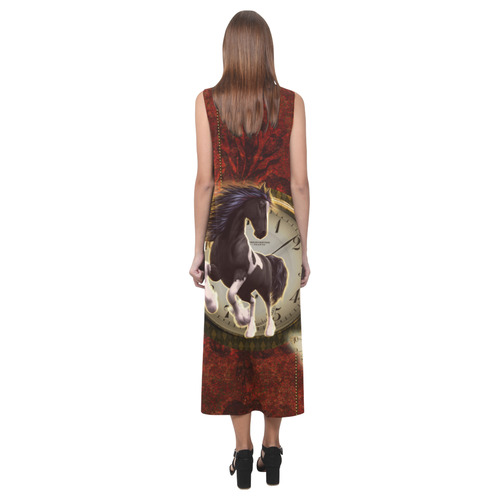 Wonderful horse on a clock Phaedra Sleeveless Open Fork Long Dress (Model D08)