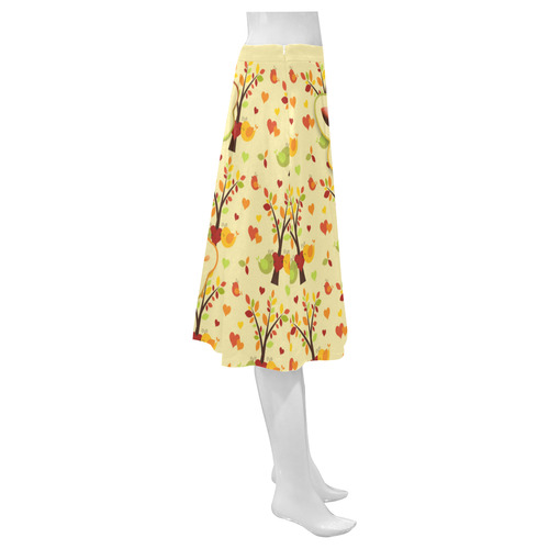 Autumn BIG LOVE Pattern TREEs, BIRDs and HEARTS Mnemosyne Women's Crepe Skirt (Model D16)