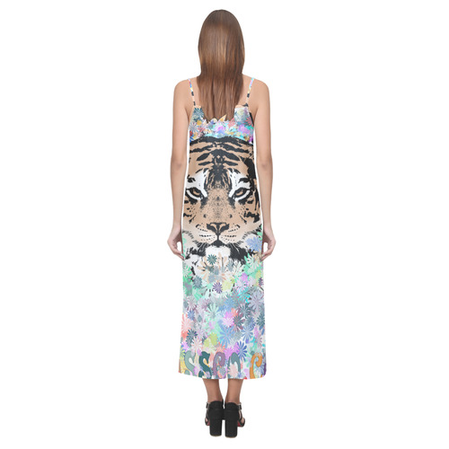 TIGER FLOWERS V-Neck Open Fork Long Dress(Model D18)